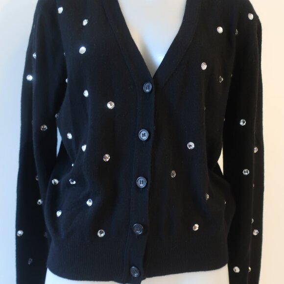 Womens Nº21 100% Wool Black Crystal Embellished Cardigan Sweater M - Picture 5 of 10